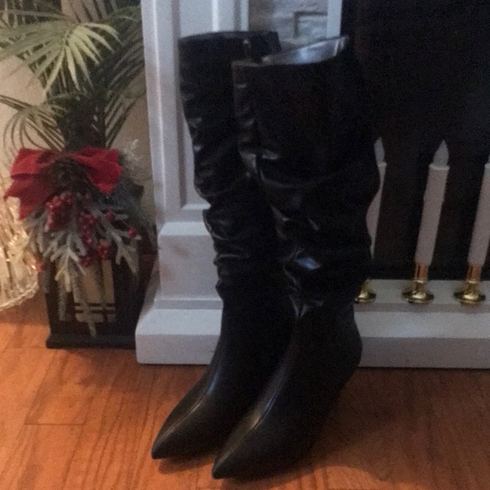 Black Slouchy Knee-High Boots